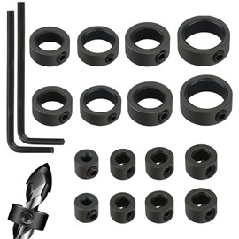 Depth Stop for Drill, 16 Pieces Drilling Depth Limiter 3/4/5/6/8/10/12/16 mm Black Drill Depth Stop Set with Hex Key for Woodworking Drilling