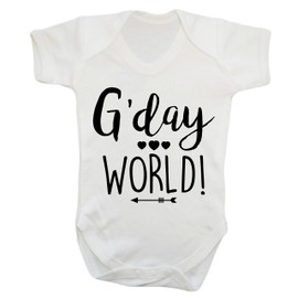 G'Day World Baby Vest Bodysuit Babygrow Boys Girls Unisex White