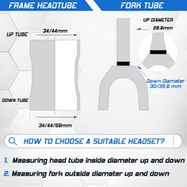 1-1/8 Bike Headset MTB Threadless 34 44 44-56 mm, Straight Tapered Tube Mountain Bikes Road Bicycle Double Sealed Bearings Headsets, for Frame Fork Expander Plug Star Nut