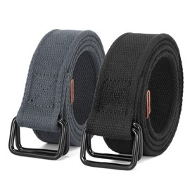 JASGOOD Men Canvas Belt Web Fabric Casual Work Belt with Black D Ring Set of 2(Black+Gray,Fit Waist Size 40-45 Inch)