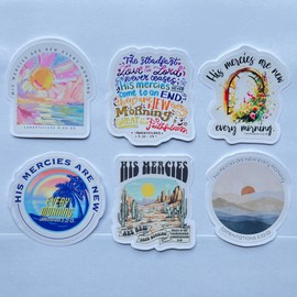 Pack 6 Lamentations 3: 22-23 His Mercies are New Every Morning Sticker 3 Inches Bible Verse, Christian, Waterproof Vinyl Sticker