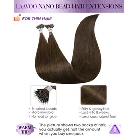 LaaVoo Nano Hair Extensions Human Hair Brown Nano Ring Hair Extension Medium Brown 50g 50s 20in