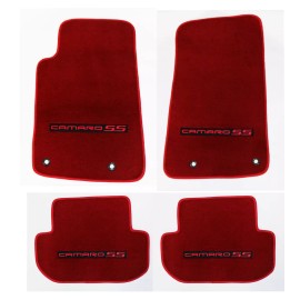 AMi NEW RED Carpet Floor Mats 2010-2015 Camaro Embroidered Logo and SS in Red All 4