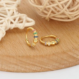 DIAMANTIO 18K Gold Plated Hoop Earrings with Multicolor Crystals – Statement Bold Chunky Huggie Hoops for Everyday Wear & Special Occasions