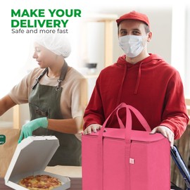 Adalex Global 16L Insulated Reusable Grocery Shopping Bag, Shopping Tote with Zippered Top for Hot and Cold Food Transport, Cooler Bag for Picnic Wine, Stands Upright (30x18x30cm 16L Pink)