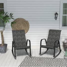 Grand patio Outdoor Rocking Chair Mesh Sling Rocking Chair Seating Outside for Front Porch Garden Patio Backyard (Black&Grey Plaid, 2 Piece)
