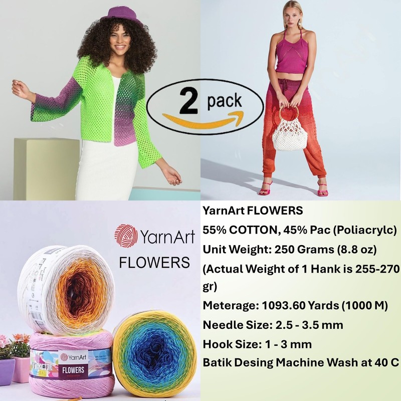 2 Skein Yarn Art Flowers Yarn 55% Cotton 45% Acrylic