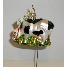 OLD WORLD CHRISTMAS - GRAZING DAIRY COW - BLOWN GLASS ORNAMENT - NEW W/TAG