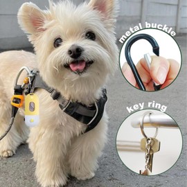 Dog Poop Bag Holder with Rechargable LED Flashight 1 Roll of Grey Dog Waste Bags and Leash Clip with Keychain Hands-free Dog Walking Accessories USB Cable(Yellow)