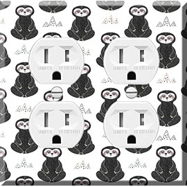 Double Duplex Outlet Cover Wall Plate - Cute Sloth Pattern