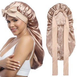 Coubeau Schlafmütze Satin Bonnet-Weite elastische Schlafhaube mit breitem Band, ideal zur Pflege von langen Haaren - Seidiges Design für Frauen