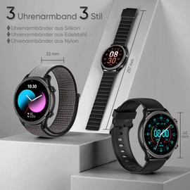 Android Smartwatch Women's Round Metal Bracelet - Smartwatch Women's with Phone Function Whatsapp Function Blood Oxygen Monitor Pedometer Voice Assistant Fitness Tracker with 3 Watch Bands