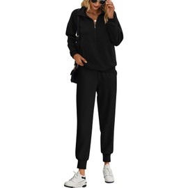 PRETTYGARDEN Long Sleeve Half Zip Sweatsuits Women 2 Piece Outfit Fall 2024 Casual Sweatshirt Sweatpants Lounge Set Tracksuit (Black, Large)