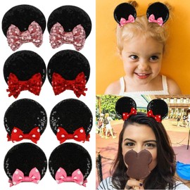 Tobeffect Mouse Ears Hair Bows Clips Glitter Mice Ears Pack Cute Hair Bow Hair Accessories for Women Costume Birthday Party Favor Black Red