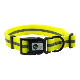 NIMBLE Dog Collar Waterproof Pet Collars Anti-Odor Durable Adjustable PVC & Polyester Soft with Reflective Cloth Stripe Basic Dog Collars S/M/L Sizes (Medium (11.81”-18.5”inches), Fluorescent Yellow)
