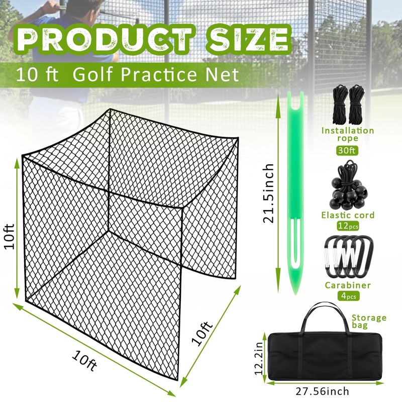 Soulchen 10 Feet Golf Batting Cage Netting Golf Practice Hitting