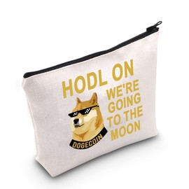 LEVLO Funny Dogecoin Moon Cosmetic Make Up Bag Dogecoin Lover Gift Hodl On We're Going To The Moon Dogecoin Makeup Zipper Pouch Bag For Women Girls, Hodl On