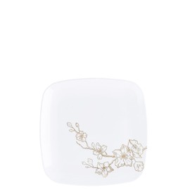 EcoQuality 6" inch Round White Plastic Plates with Gold Floral Design - Disposable China Like Party Plates, Heavy Duty Dessert Plates, Salad Plate, Dinners, Dessert, Wedding, Serveware (110 PACK)