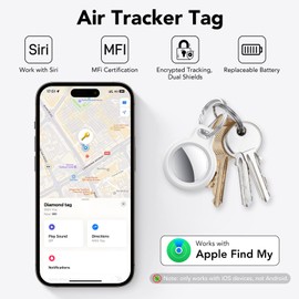 QCOQ Air Tracker Tags-4 Pack White | Bluetooth Tracker Work with Apple Find My (iOS Only), Smart Tag with Protective Case/Keychain/Lanyard, Item Finder for Luggage/Key/Suitcase, Replaceable Battery