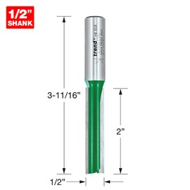 Trend CraftPro Straight Flute Two Flute Router Cutter, 1/2 Inch Shank with 12.7mm Cut Diameter and 50mm Cut Length, Carbide Tipped, C153X1/2TC