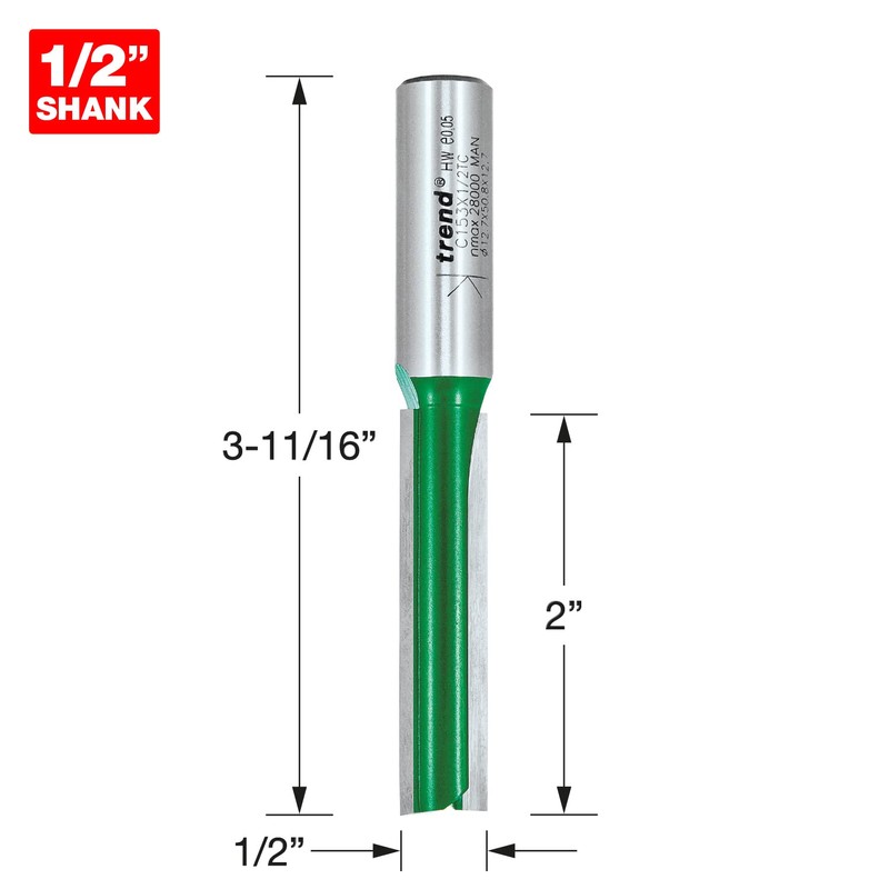 Trend CraftPro Straight Flute Two Flute Router Cutter, 1/2 Inch