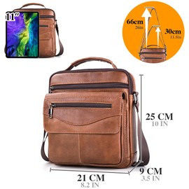 BAGZY Mens Crossbody Bag Leather Large Tablet Bag for 11 inch Pad Shoulder Bag Organiser Handbag Sling Business Bag, Brown