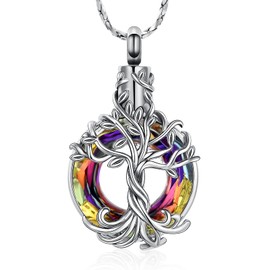 QGJNSGC Cremation Jewelry Tree of Life Urn Necklace for Ashes Circle of Life Memorial Locket Crystal Ash Pendant for Women Girls Keepsake Jewelry