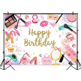 Mocsicka Spa Party Backdrop Sweet Pink Beauty Makeup Girls Happy Birthday Background Spa Day Make up Theme Party Decor Photo Booth Props (7x5ft)