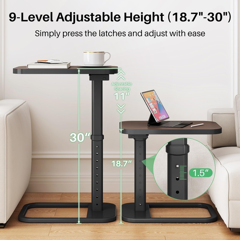 Kitstorack TV Tray Table, Adjustable Height & Rounded Metal Corners,