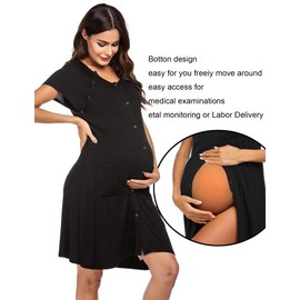 Ekouaer 3 in 1 Labor/Delivery/Hospital Gown Nursing Dress Maternity Nightgown Sleepwear for Breastfeeding with Button S-XXL A-black