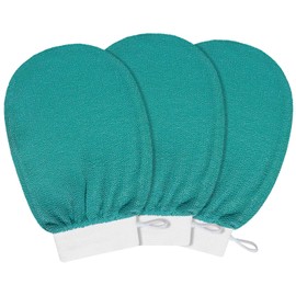 kurkip Exfoliating Mitt Glove, 3pcs Body Scrub Bath Spa Shower Gloves, Body Leg Scrubber Soft Korean Exfoliator Exfoliation Wash Mitts for Women & Men (3pcs Green)