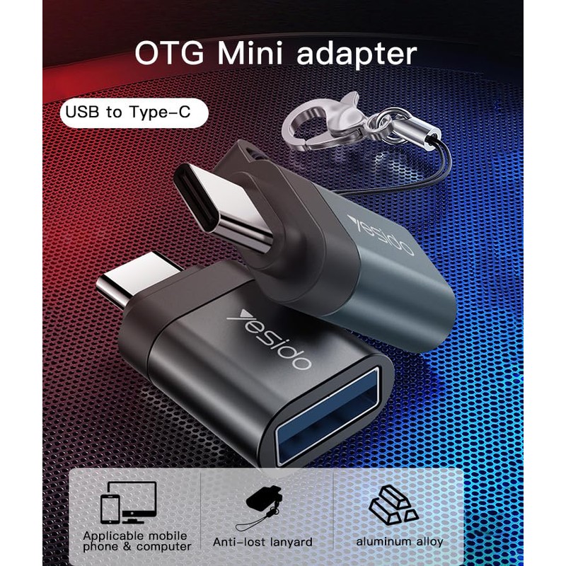Yesido USB to Type-C OTG Mini Adapter with Lanyard, Aluminium