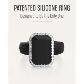 Rinfit Women's Silicone Wedding Band - Promise Rings for Her - Emerald Cut with Cubic Zirconia - Black/Silver - Size 6