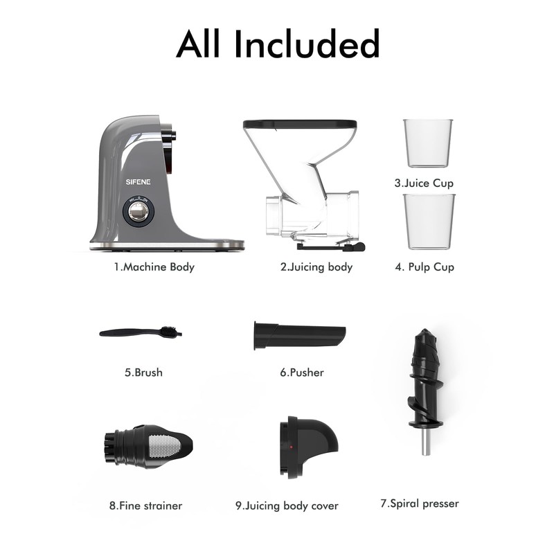 SiFENE Cold Press Juicer Machine, Compact Single Serve Slow Masticating