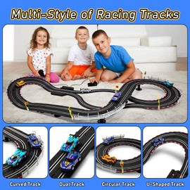 Electric Slot Car Race Track Sets - 1:43 Race Car Track Sets with 4 Slot Cars with Headlights, 2 Hand Controllers, Dual Racing Game Lap Counter, Birthday, Toys for Kids