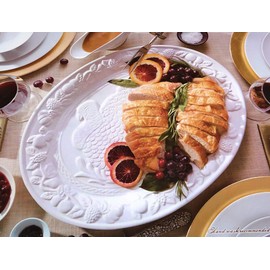 FAMILY SIZE Thanksgiving Turkey Platter, 18 Inch Stoneware, Finish with Intricate Detail, Hand Wash Recommended