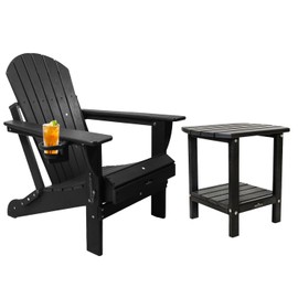 Withniture Folding Adirondack Chair and Table Set, HDPE Adirondack Chairs Set of 2 with Side Table with Cup Holder, All Weather Resistant Fire Pit Chairs for Patio Front Porch Pool Garden Deck
