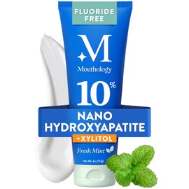 Mouthology Pasta de dientes con nanohidroxiapatita al 10% (sin flúor), natural, remineralizante, blanqueadora, para dientes sensibles, sin SLS, pasta de dientes con nanohidroxiapatita y xilitol par