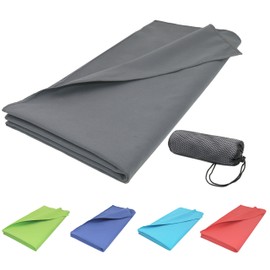 ZOLLNER Microfibre Beach Towel - Lightweight and Absorbent Towel in 90 x 180 cm - with Practical Carry Bag - Grey - Washable up to 60 °C
