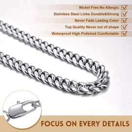 Bandmax Dense Curb Chain Necklace Stainless Steel 1:1 Cuban Link Chain for Women Men Hip Hop Street Style Fashion Jewellery 6 mm/10 mm/14 mm Wide 36 cm to 76 cm Gold/Black/Silver, Metal, No Gemstone