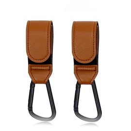 Custelen 2-Pack Universal Stroller Hooks | Adjustable Carabiner Clips for Bags - Carry Up to 11 lbs Per Hook | Baby Essentials & Stroller Accessories (Brown)