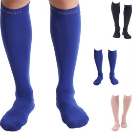 Doc Miller Calcetines de compresión para mujeres y hombres, 15-20 mmHg, venas varicosas y férulas de espinillas, 1 par de calcetines de compresión XL azul oscuro para hombre