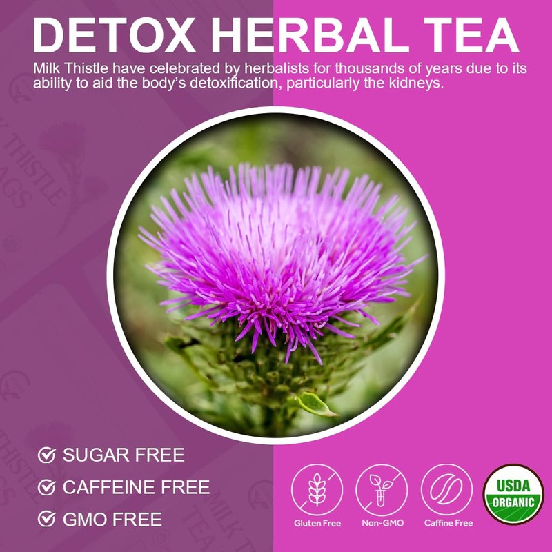 Organic Milk Thistle Tea Bags, Liver Support Herbal Tea, Caffeine