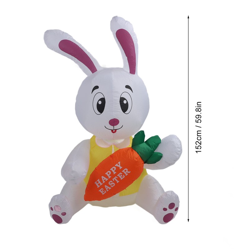59.8in Inflatable Happy Easter Bunny Decoration Inflatable Rabbit Sitting Holding