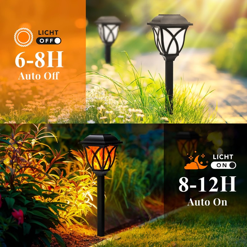 GIGALUMI Solar Lights Outdoor Waterproof, 8 Pack Flickering Flame LED