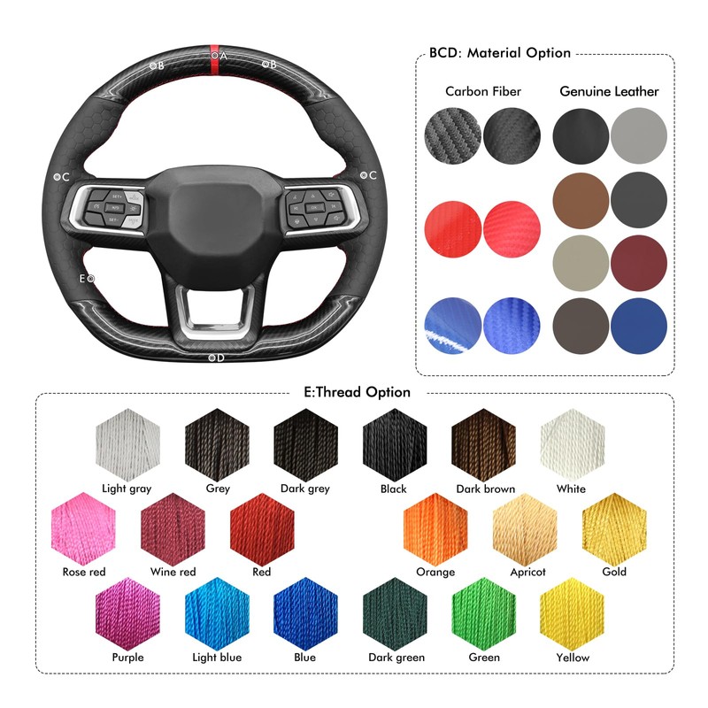 MEWANT Steering Wheel Cover for Ford Mustang 2024 Hand-Stitched Leather