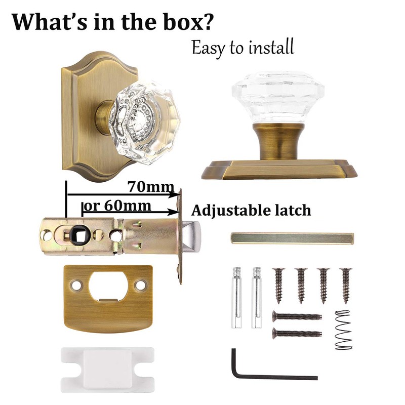 Gobrico Clear Glass Crystal Passage Door Knobs,Antique Brass Interior Crystal