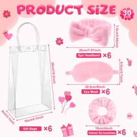 Furbeko 30 Pcs Spa Sleepover Party Supplies for Girls-6 Pink Headband 6 Plush Sleep Eye Mask 6 Velvet Scrunchies 6 Clear Cosmetic Bags 6 Reusable Glitter Cups for Slumber Birthday Favors Gifts