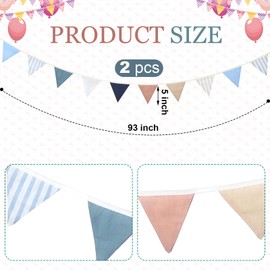 VitalCozy 17 ft Pennant Banner Flags 2 Pcs Boho Nursery Garland Triangle Bunting Banners Flags Double Side Baby Nursery Decoration for Boy Girl Toddler Room Baby Shower Birthday Wedding Party