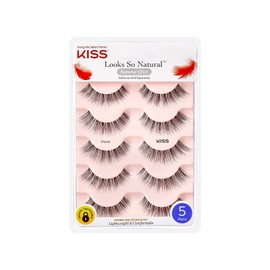 KISS Looks So Natural False Eyelashes Multipack, Lightweight & Comfortable, Tapered End Technology, Reusable, Cruelty-Free, Contact Lens Friendly, Style 'Poise', 5 Pairs Fake Eyelashes